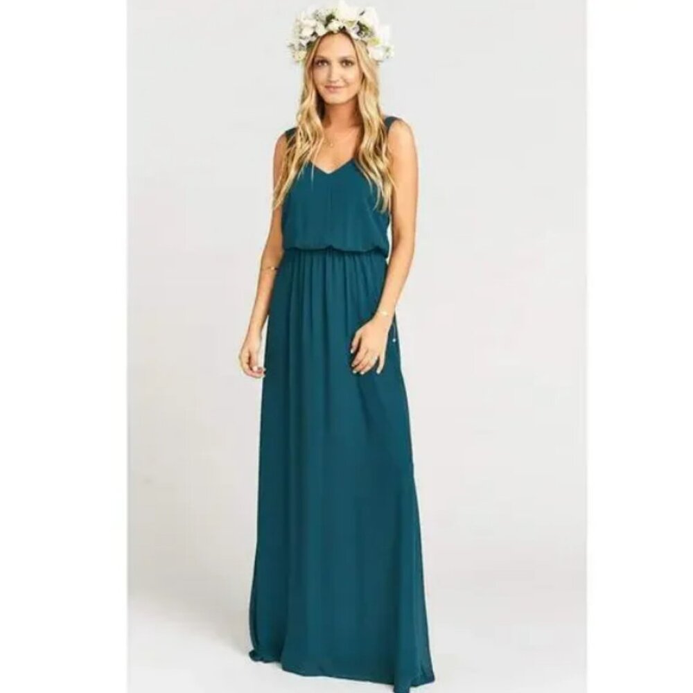 Show Me Your Mumu Chiffon Kendall V-Neck Sleeveless Maxi Dress Deep Jade - NWT